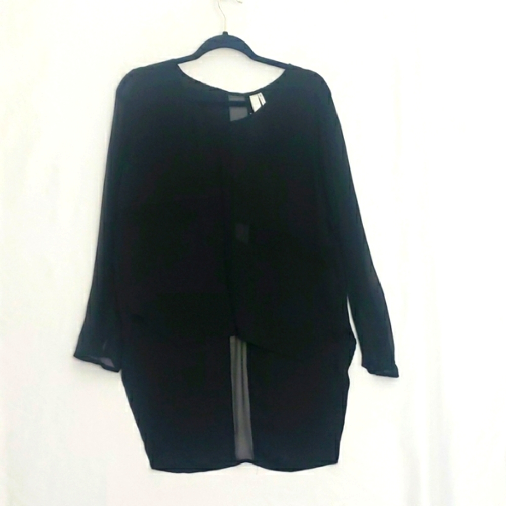 NWT Line & Dot Chiffon Silk High Low Blouse Size L